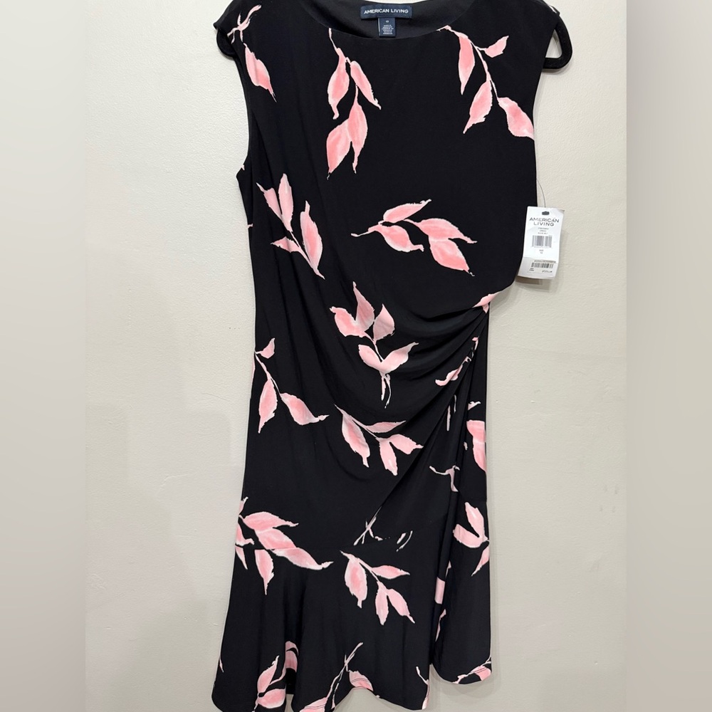American Living Black Dress with Pink Leaf Pattern